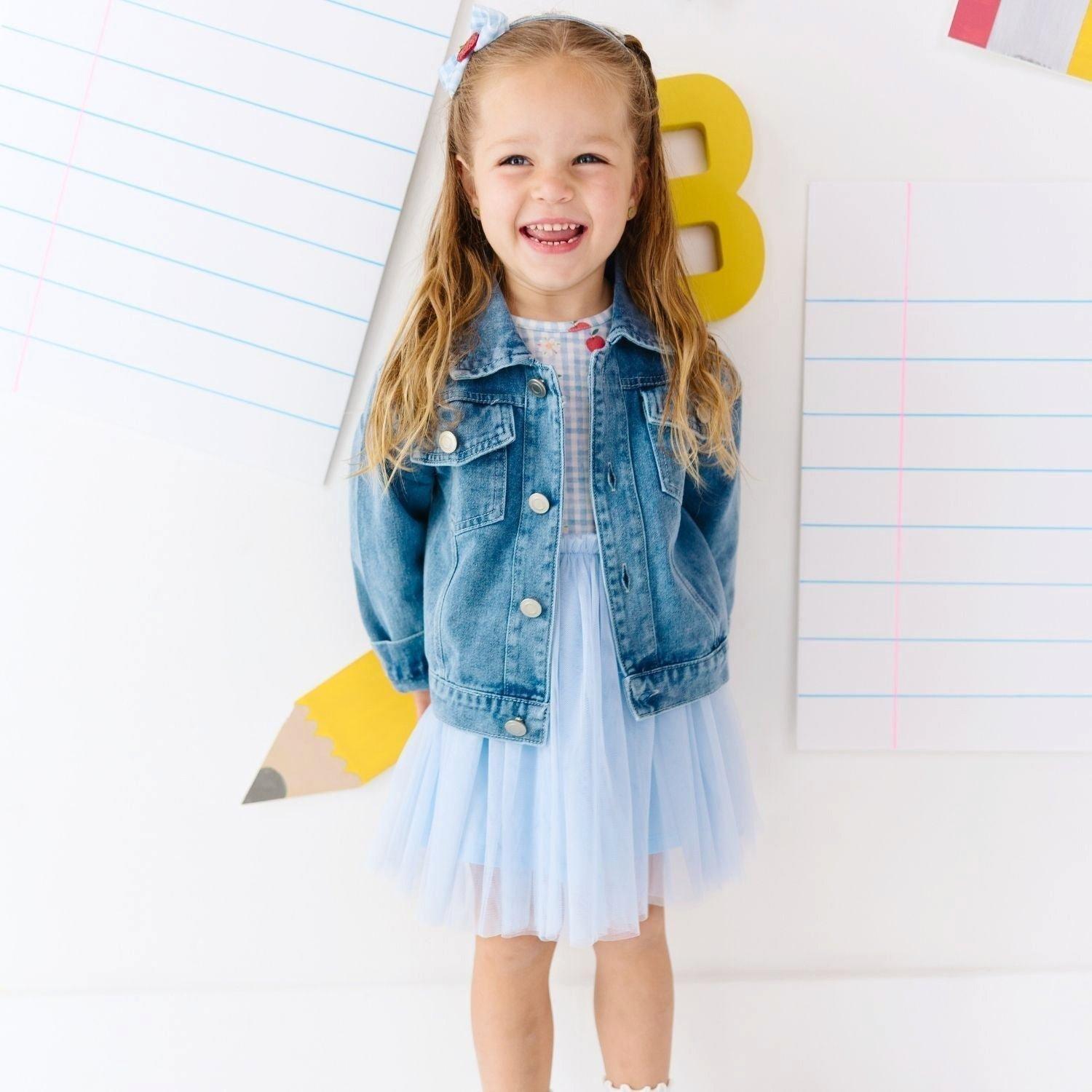 Blue Plaid Bow Patch Denim Jacket image number 4