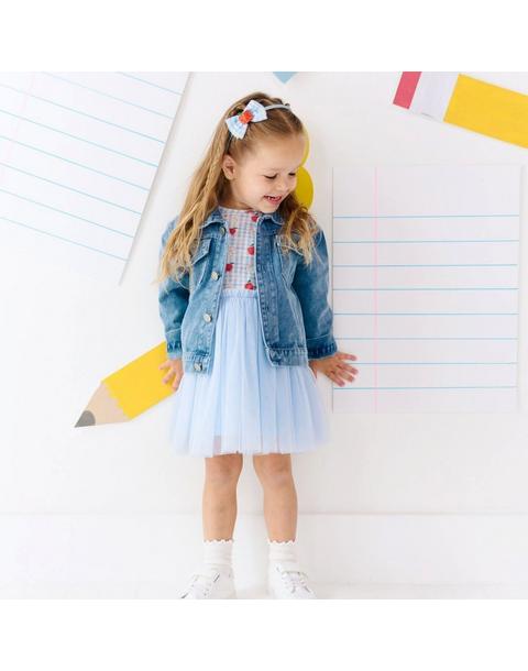 Blue Plaid Bow Patch Denim Jacket