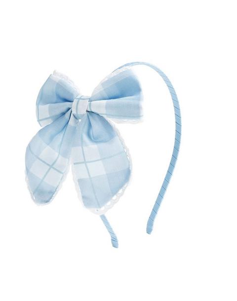 Blue Plaid Bow Headband