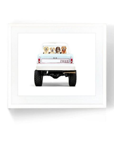 Blue Car Dog Print - Classic Car Wall Art