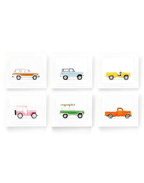 Set Of Six Multi Color Classic Car Prints