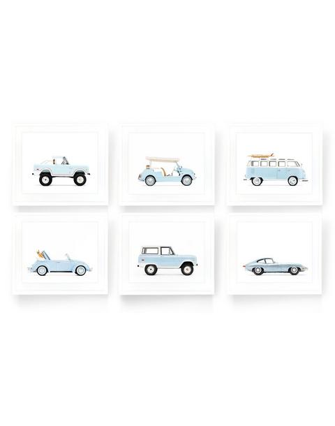 Set Of Six Coastal Classic Car Prints