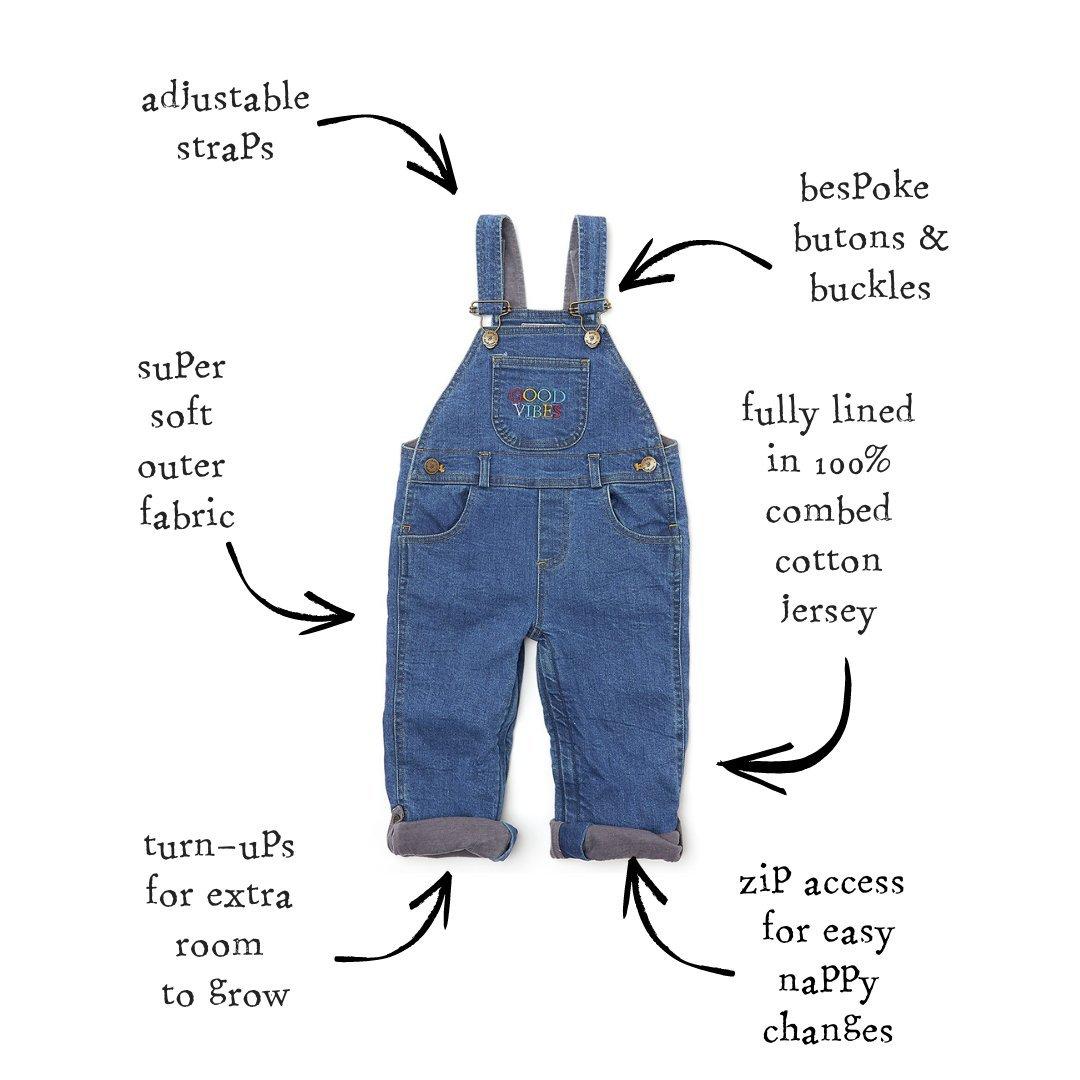 Stonewash GOOD VIBES Denim Overalls image number 2