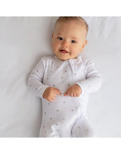 Bamboo PJ w/ Hand + Foot Cuff Grey Star