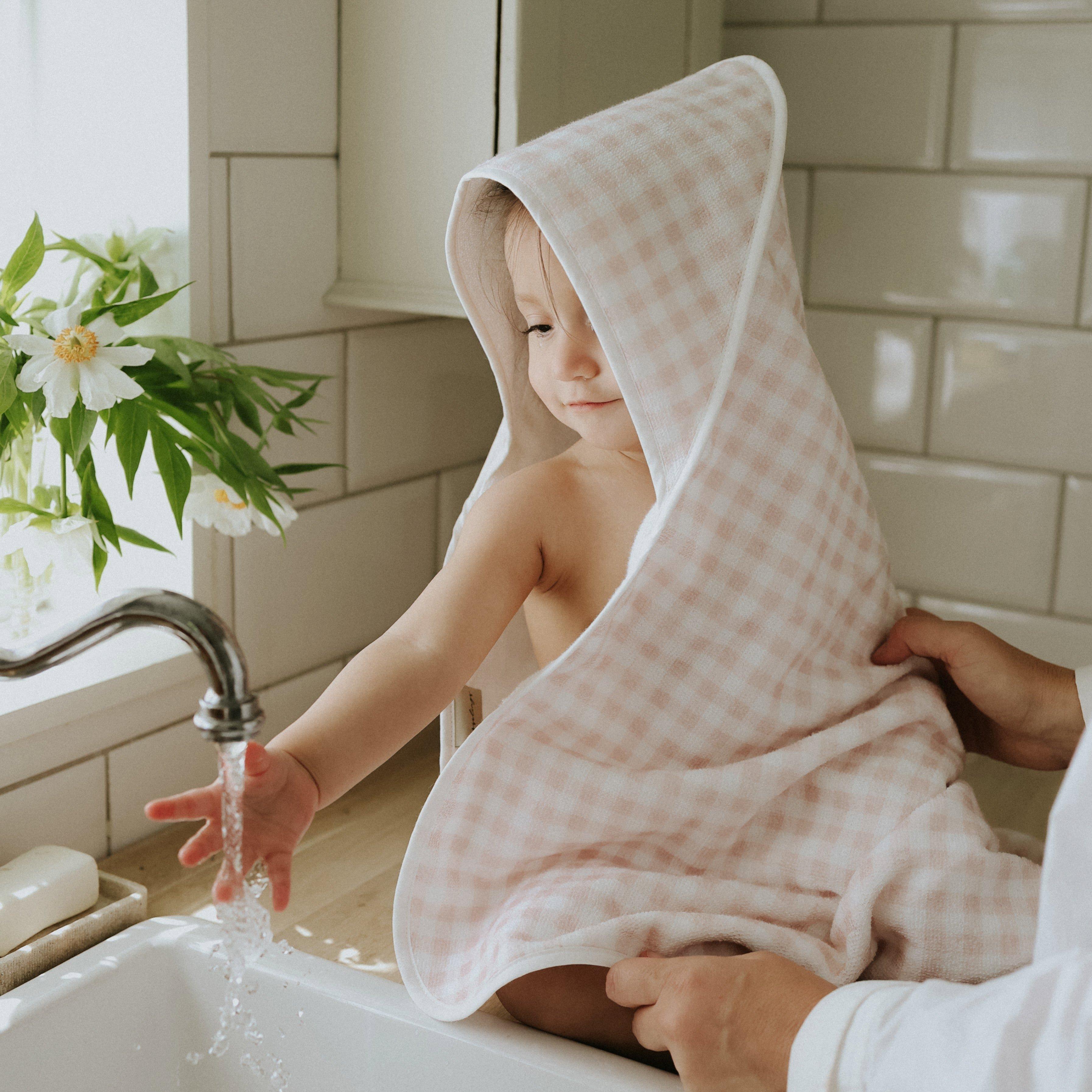 Picnic Gingham Baby Hooded Towel - Pink image number 2