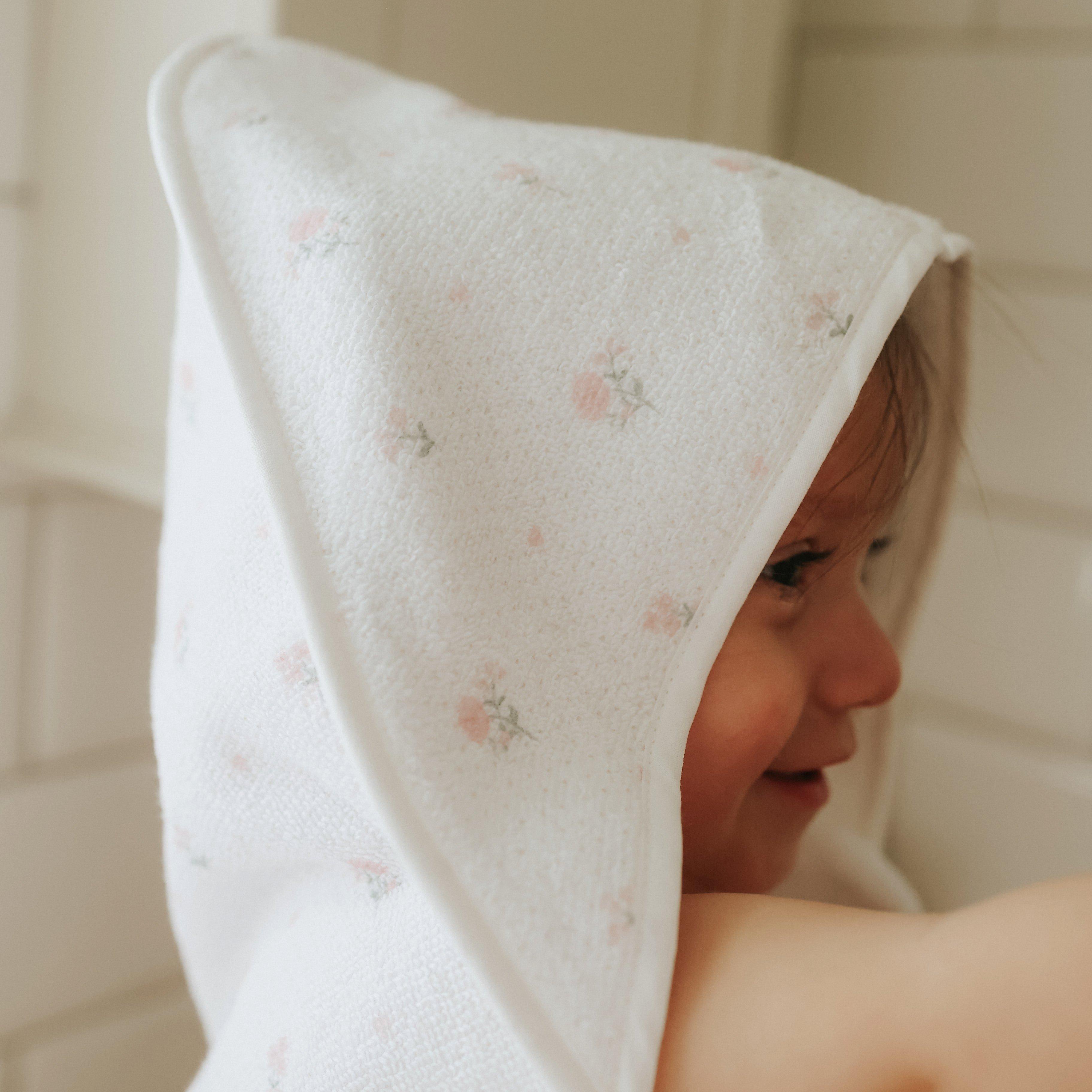 Ditsy Floral Baby Hooded Towel - Pink image number 2