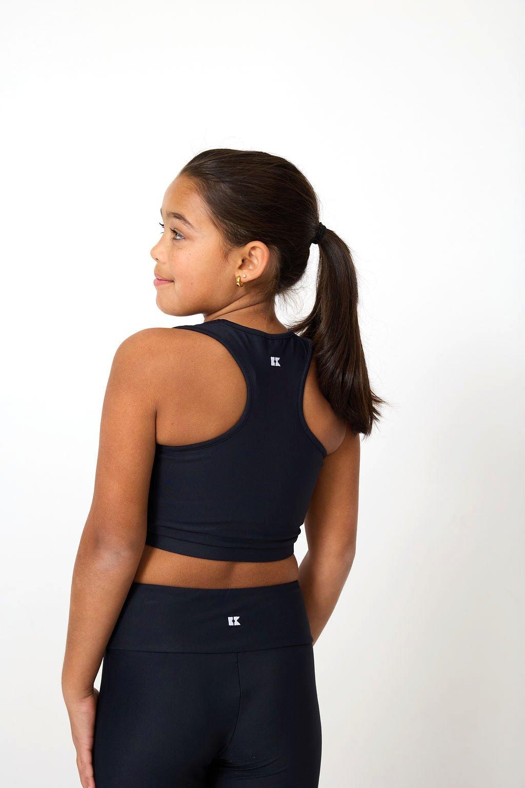 Girl's Scalloped Crop Top Black image number 2