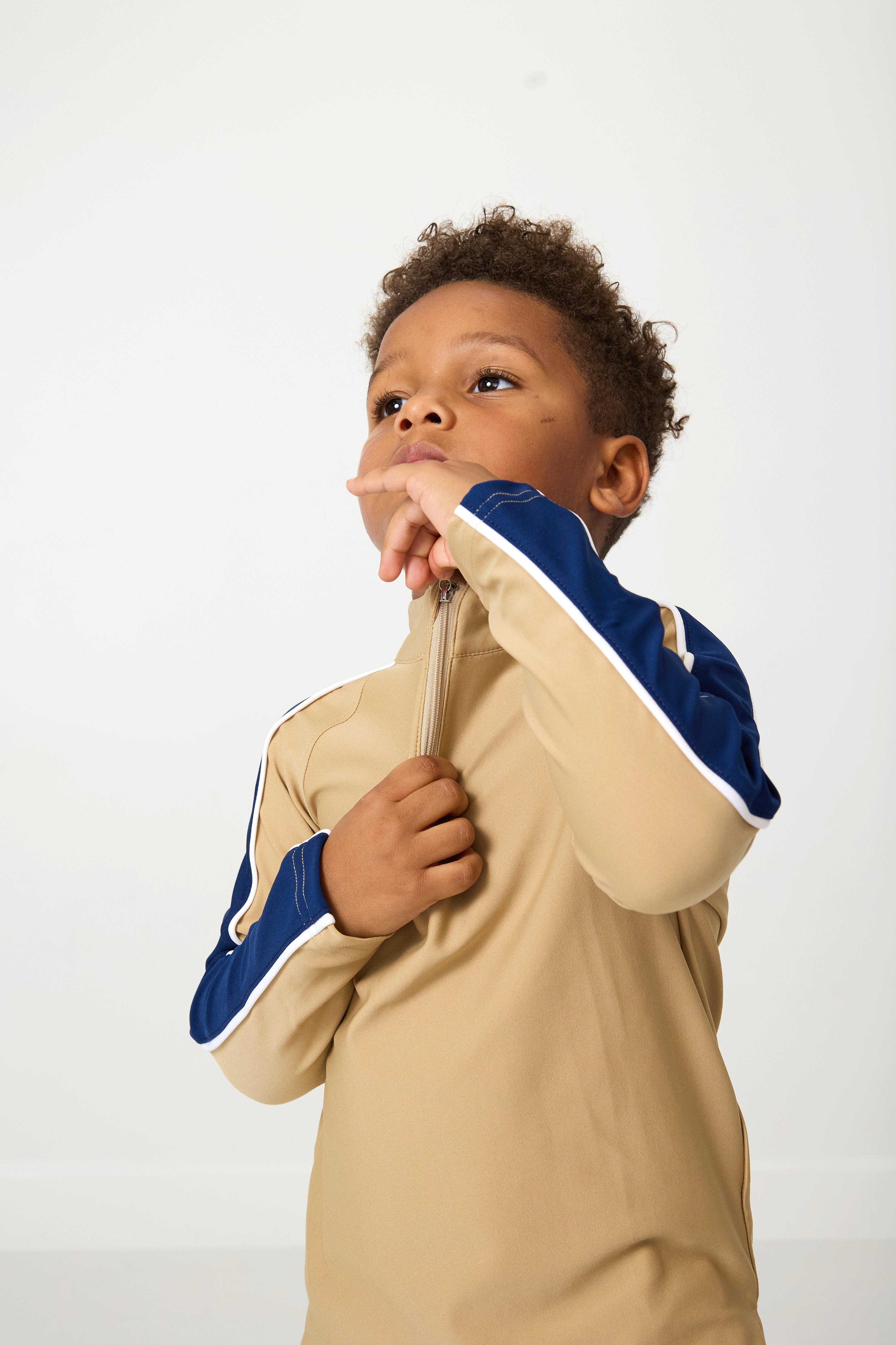 Boys Half Zip Khaki and Navy image number 2