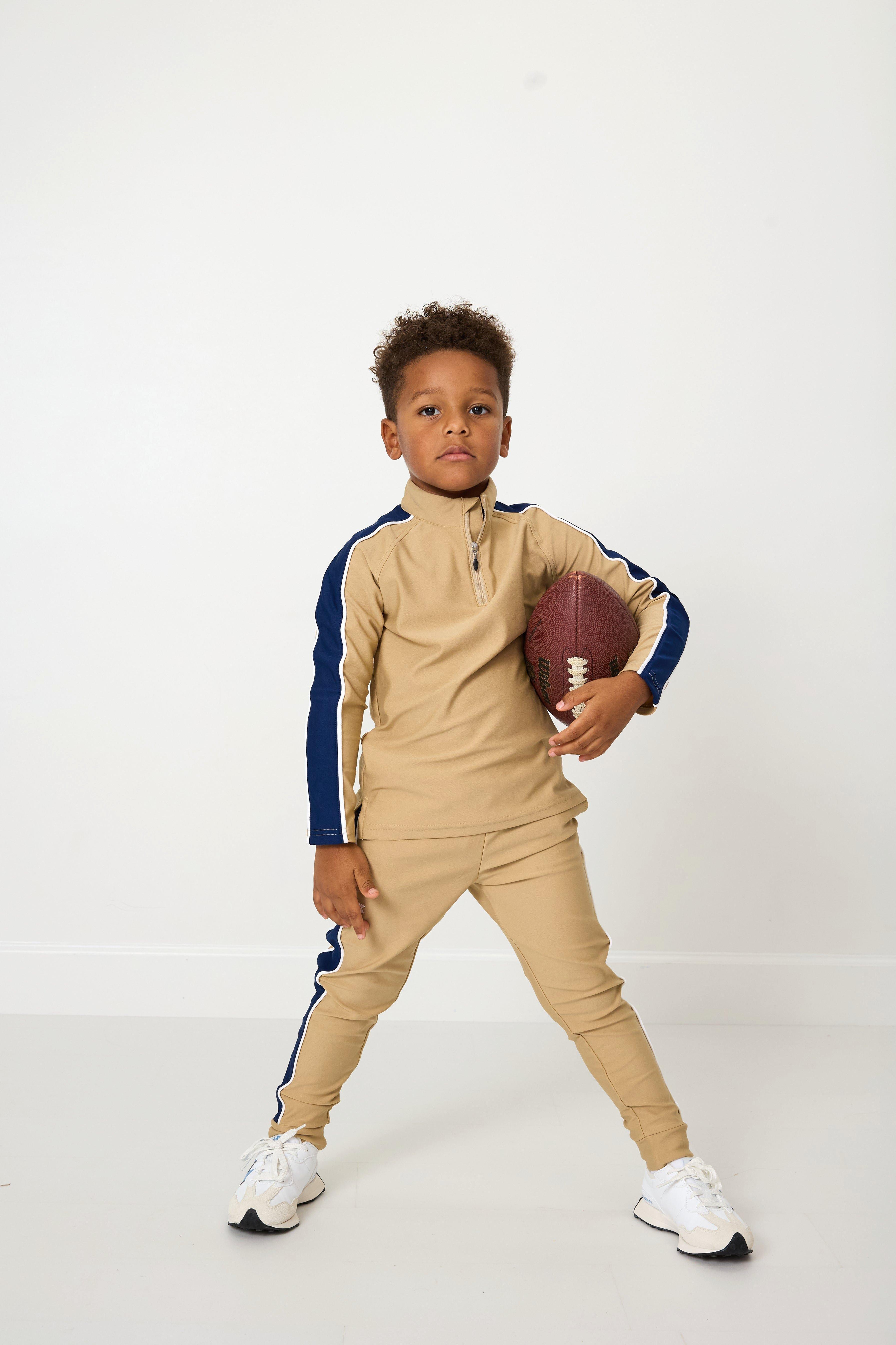 Boys Half Zip Khaki and Navy image number 1