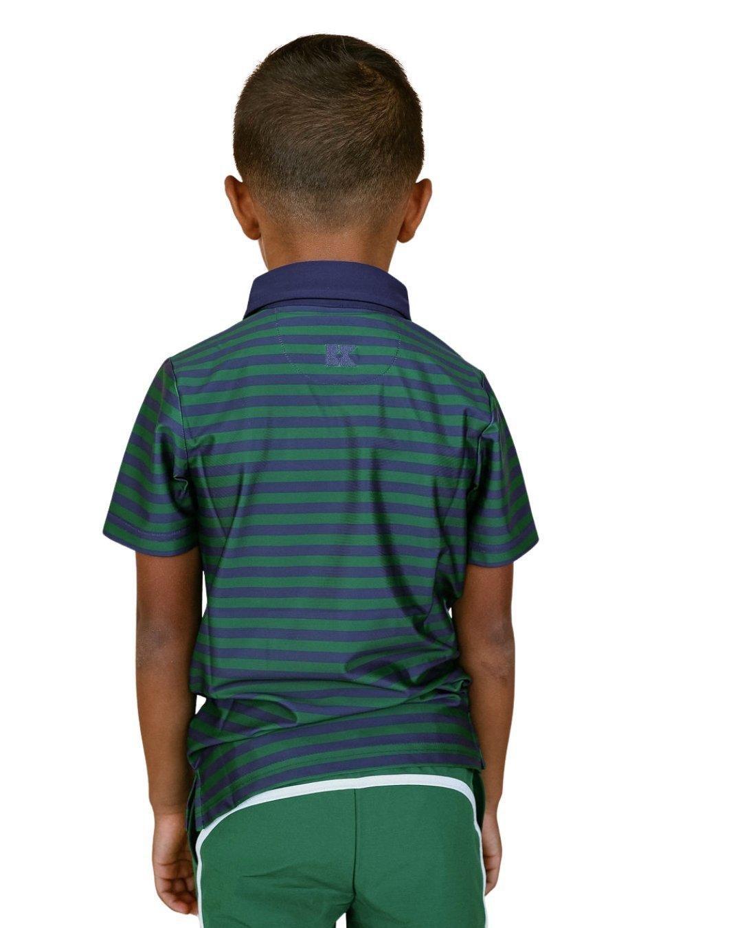 Boys Polo Shirt Navy and Green Stripe image number 2