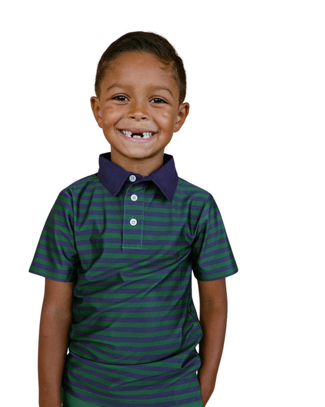 Boys Polo Shirt Navy and Green Stripe image number 1