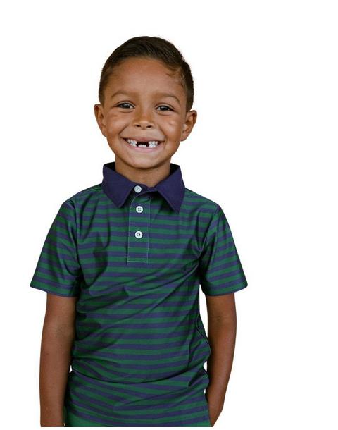 Boys Polo Shirt Navy and Green Stripe