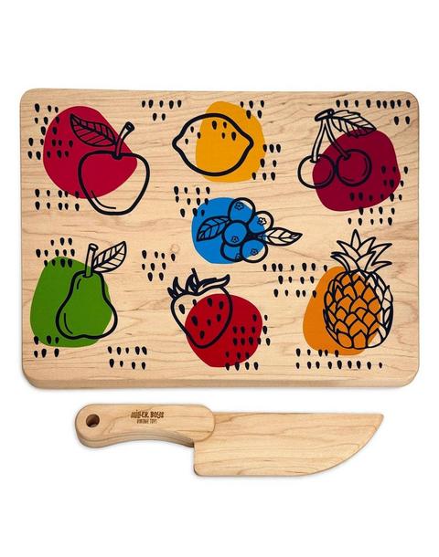Kid's Chef-in-Training Wooden Cutting Board with Handcrafted Wooden Knife