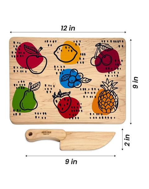 Kid's Chef-in-Training Wooden Cutting Board with Handcrafted Wooden Knife