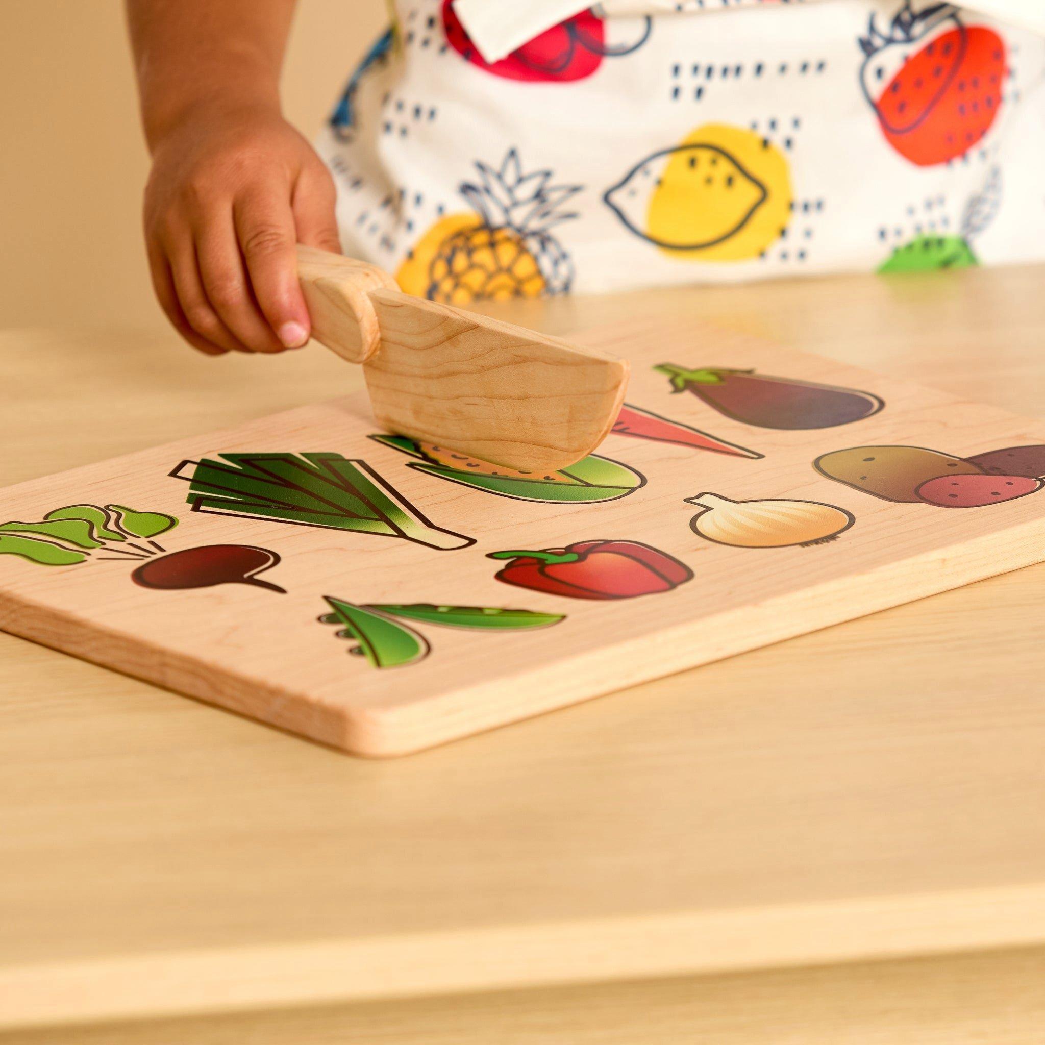 Kid's Chef-in-Training Wooden Cutting Board with Handcrafted Wooden Knife image number 3