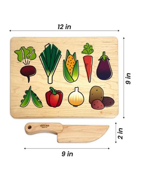 Kid's Chef-in-Training Wooden Cutting Board with Handcrafted Wooden Knife