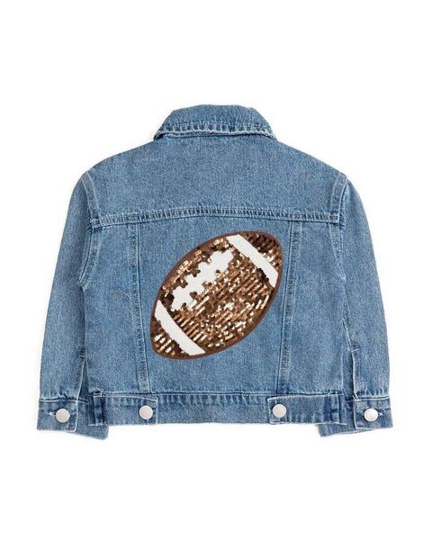 Game Day Football Sequin Patch Denim Jacket
