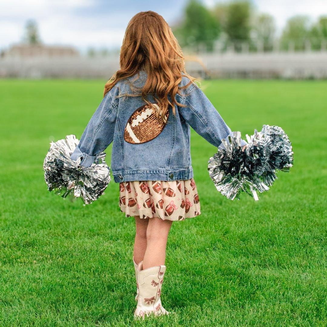 Game Day Football Sequin Patch Denim Jacket image number 3