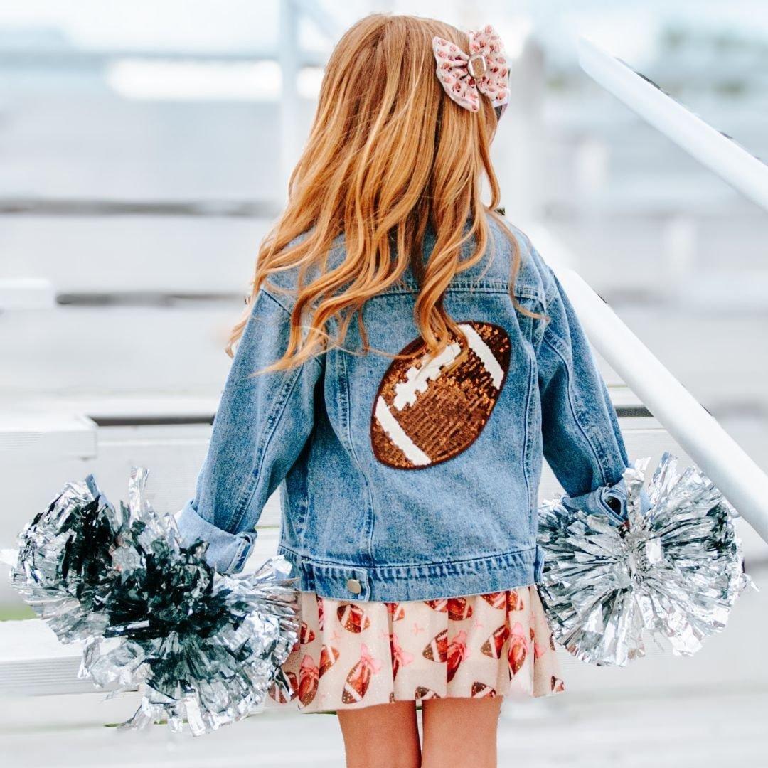 Game Day Football Sequin Patch Denim Jacket image number 4