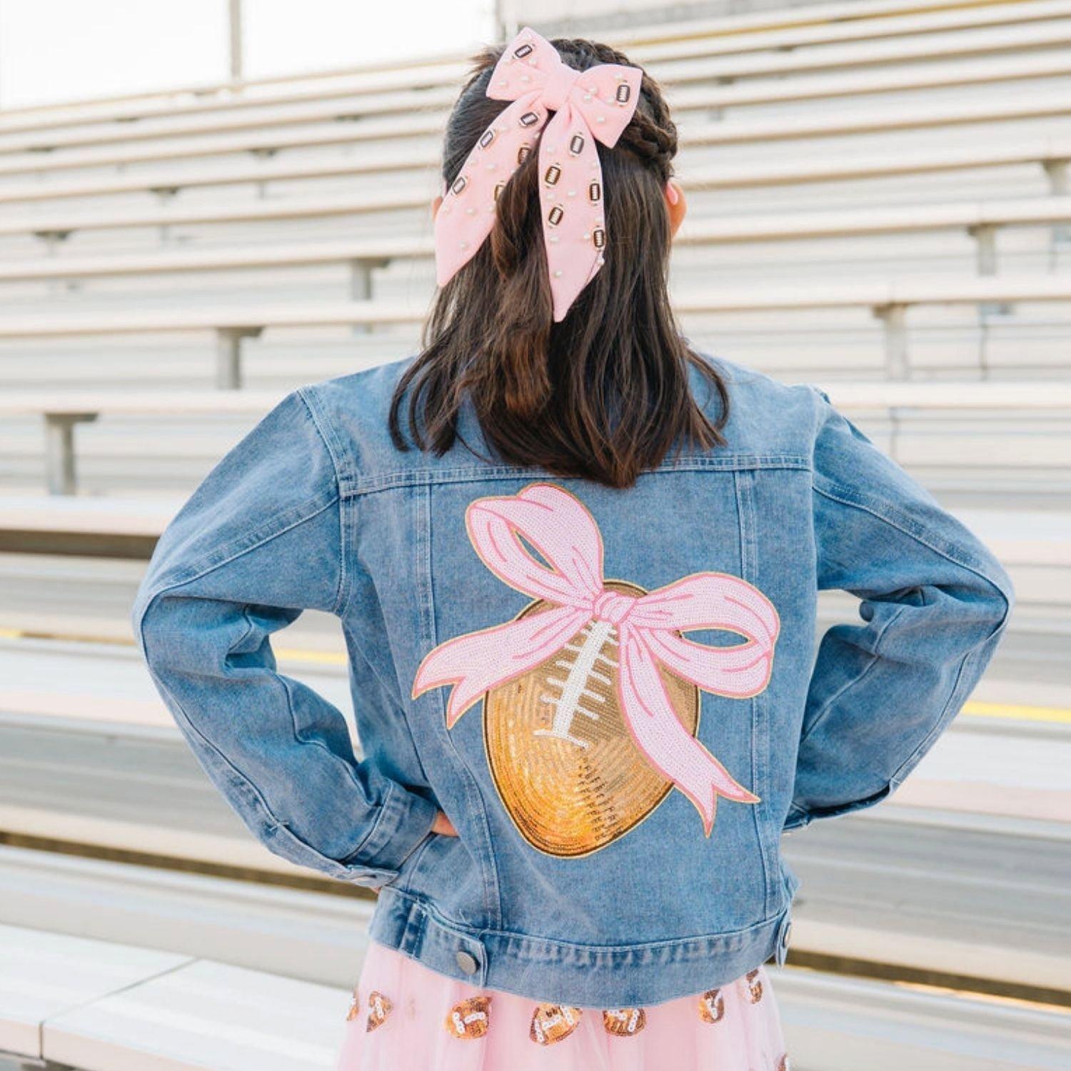 Football Sequin Patch Denim Jacket image number 2