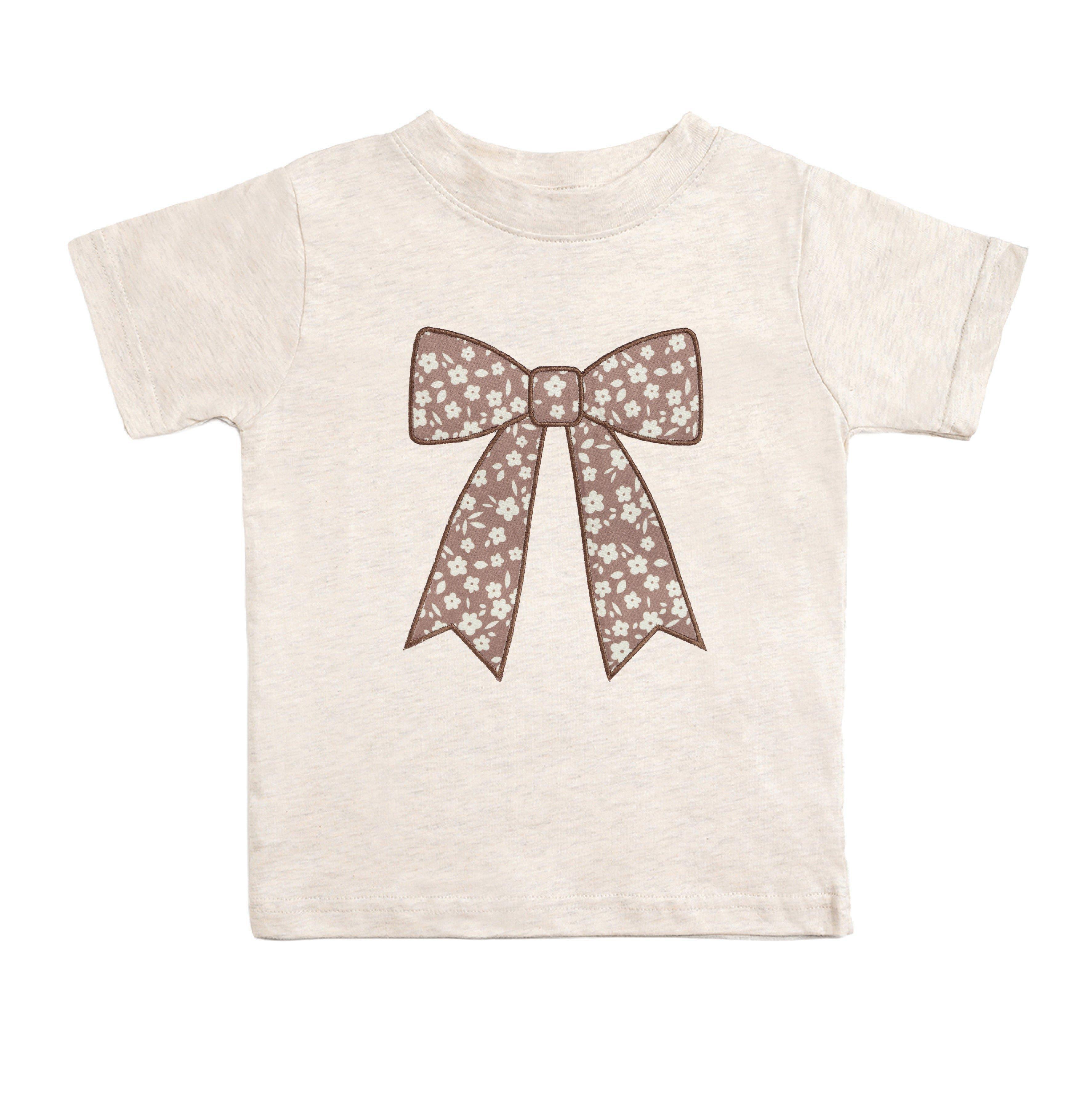 Mocha Floral Bow Patch Short Sleeve T-Shirt image number 0