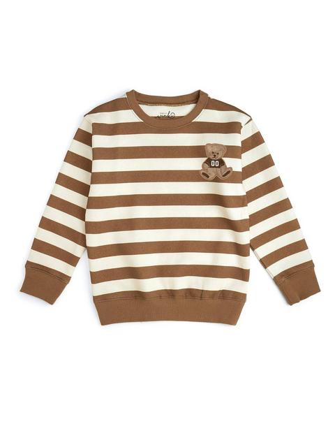 Teddy Bear Patch Striped Sweatshirt