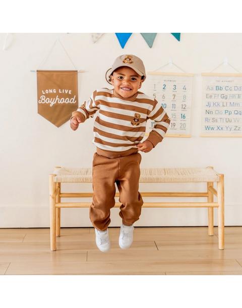 Teddy Bear Patch Striped Sweatshirt