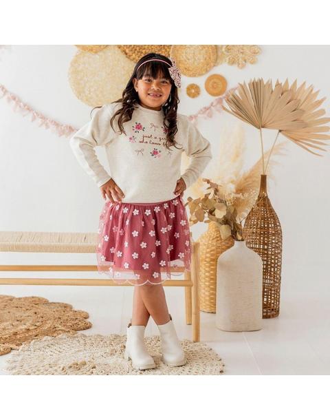 Berry Floral Embroidered Tutu Skirt