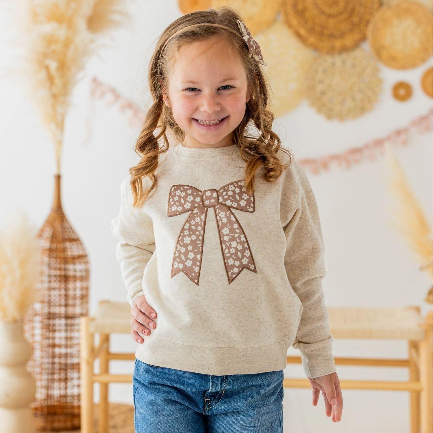 Mocha Floral Bow Patch Sweatshirt image number 3