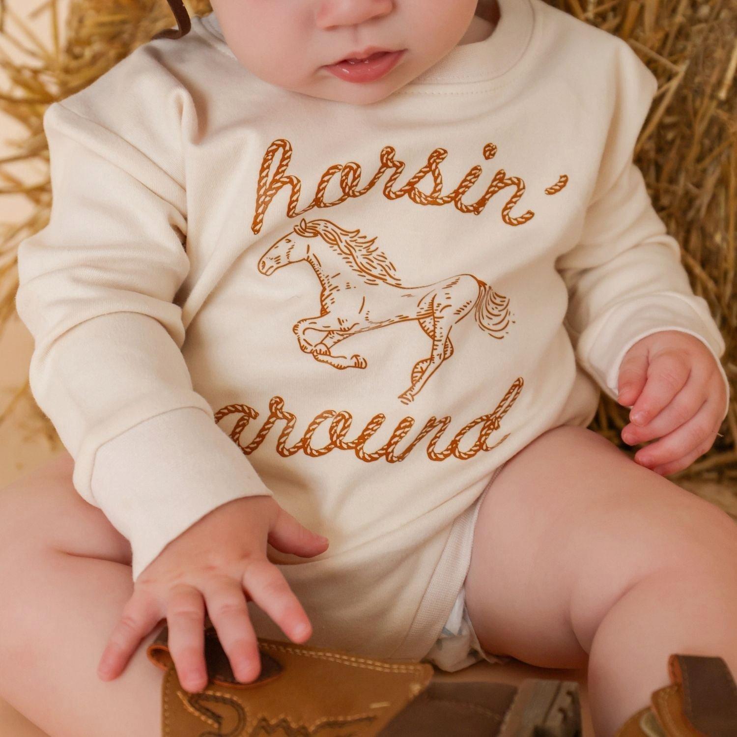 Horsin' Around Western Long Sleeve Romper image number 2