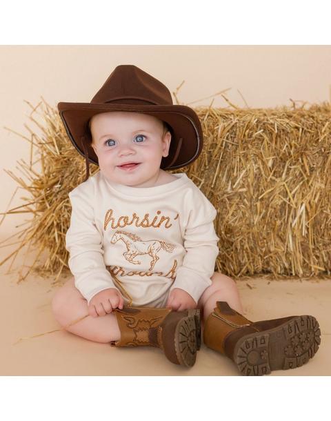 Horsin' Around Western Long Sleeve Romper