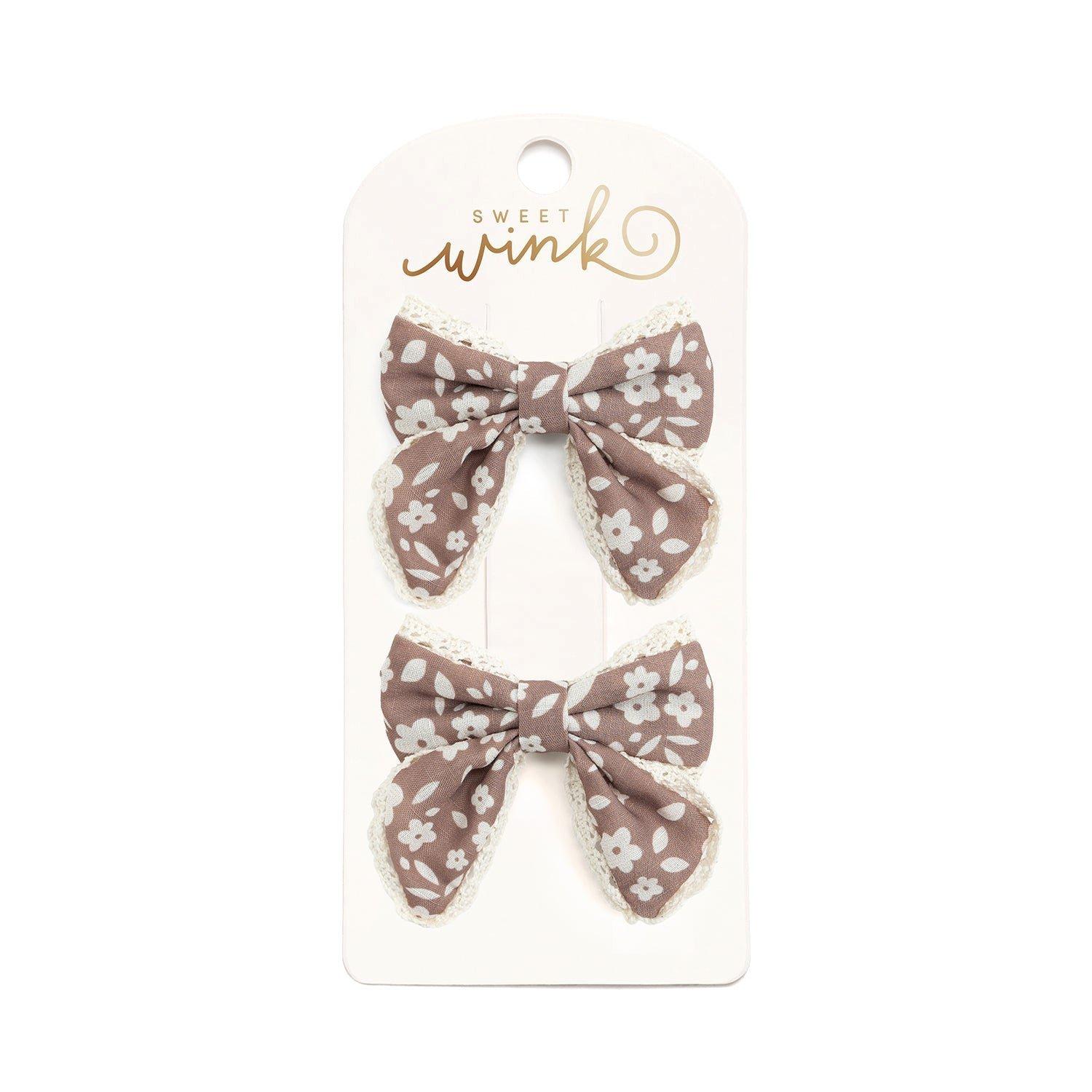 Mocha Floral Lace Bow Clip Set image number 0