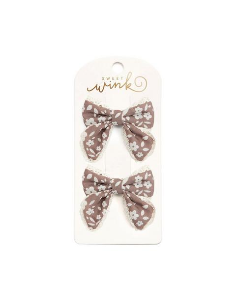 Mocha Floral Lace Bow Clip Set