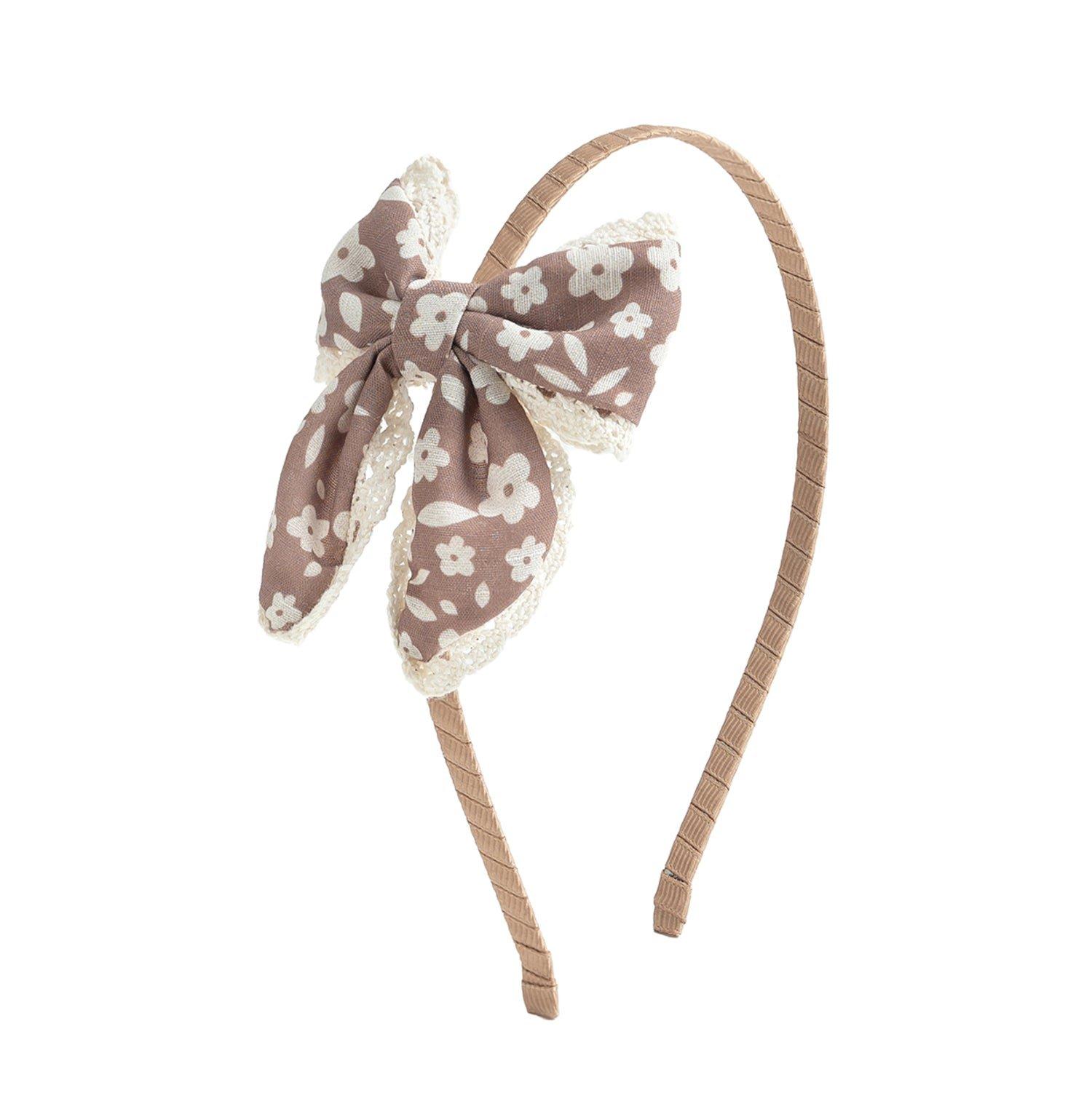 Mocha Floral Lace Bow Headband image number 0