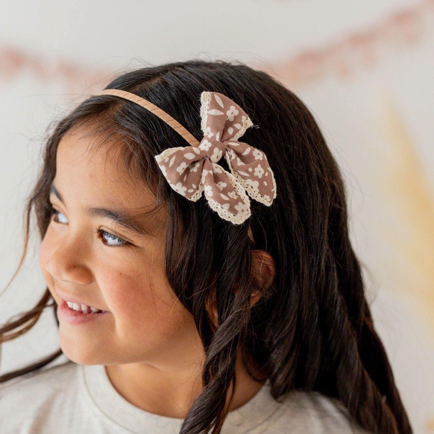 Mocha Floral Lace Bow Headband image number 2