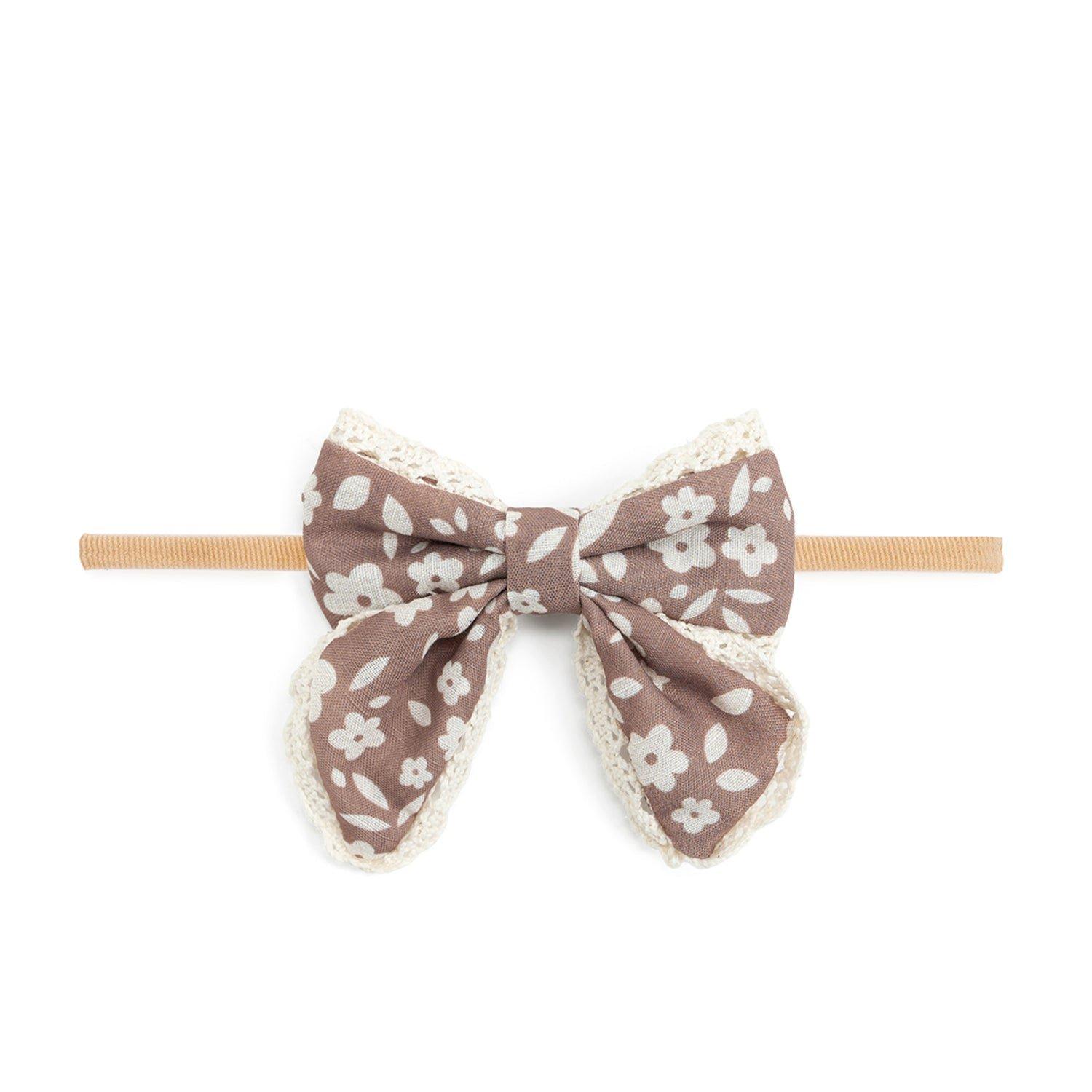 Mocha Floral Lace Bow Baby Headband image number 0
