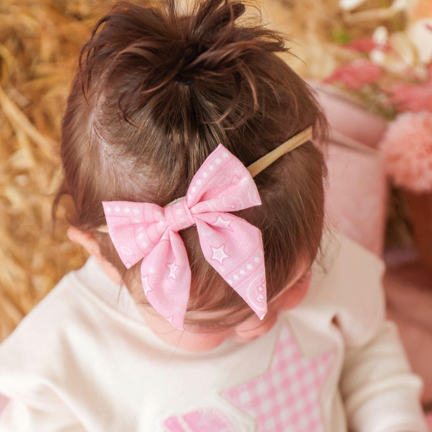 Pink Bandana Western Bow Baby Headband image number 3