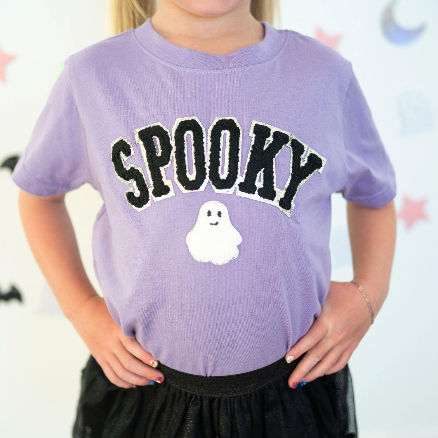 Spooky Ghost Patch Halloween Short Sleeve T-Shirt image number 2
