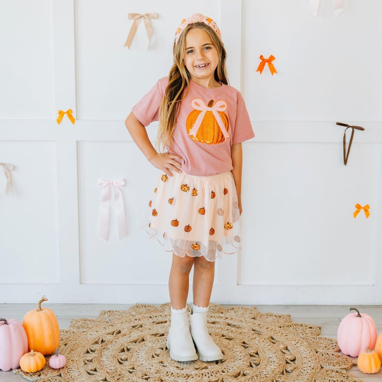 Pumpkin Sequin Scallop Tutu Skirt image number 1