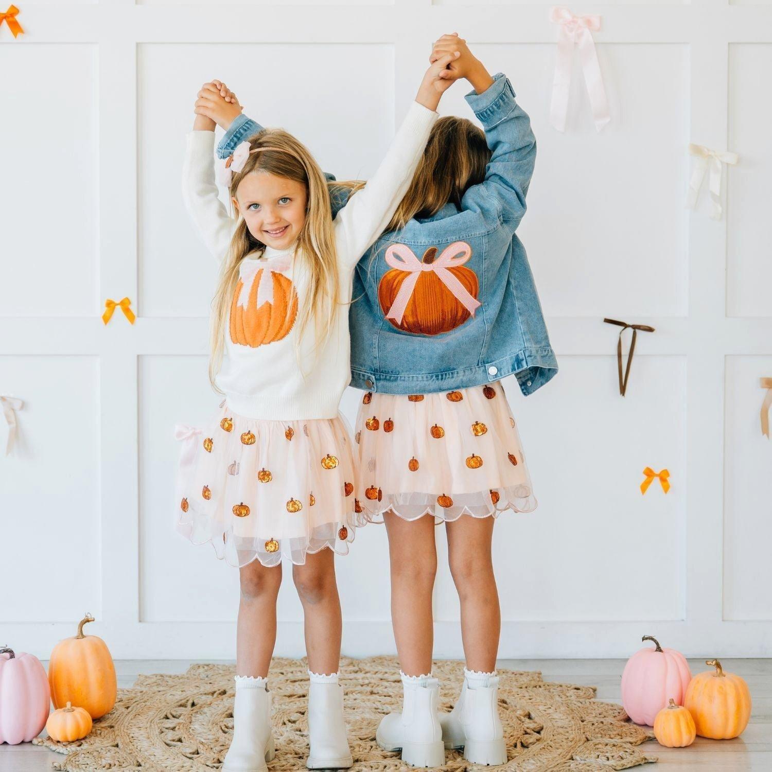 Coquette Pumpkin Sequin Patch Denim Jacket image number 3