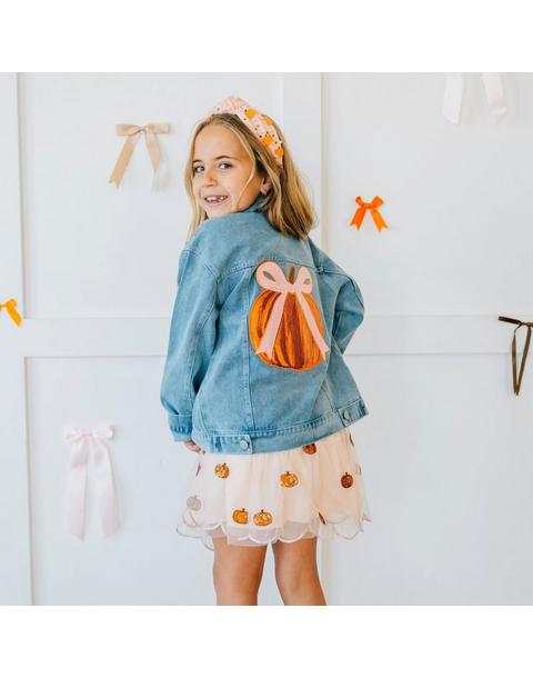 Coquette Pumpkin Sequin Patch Denim Jacket