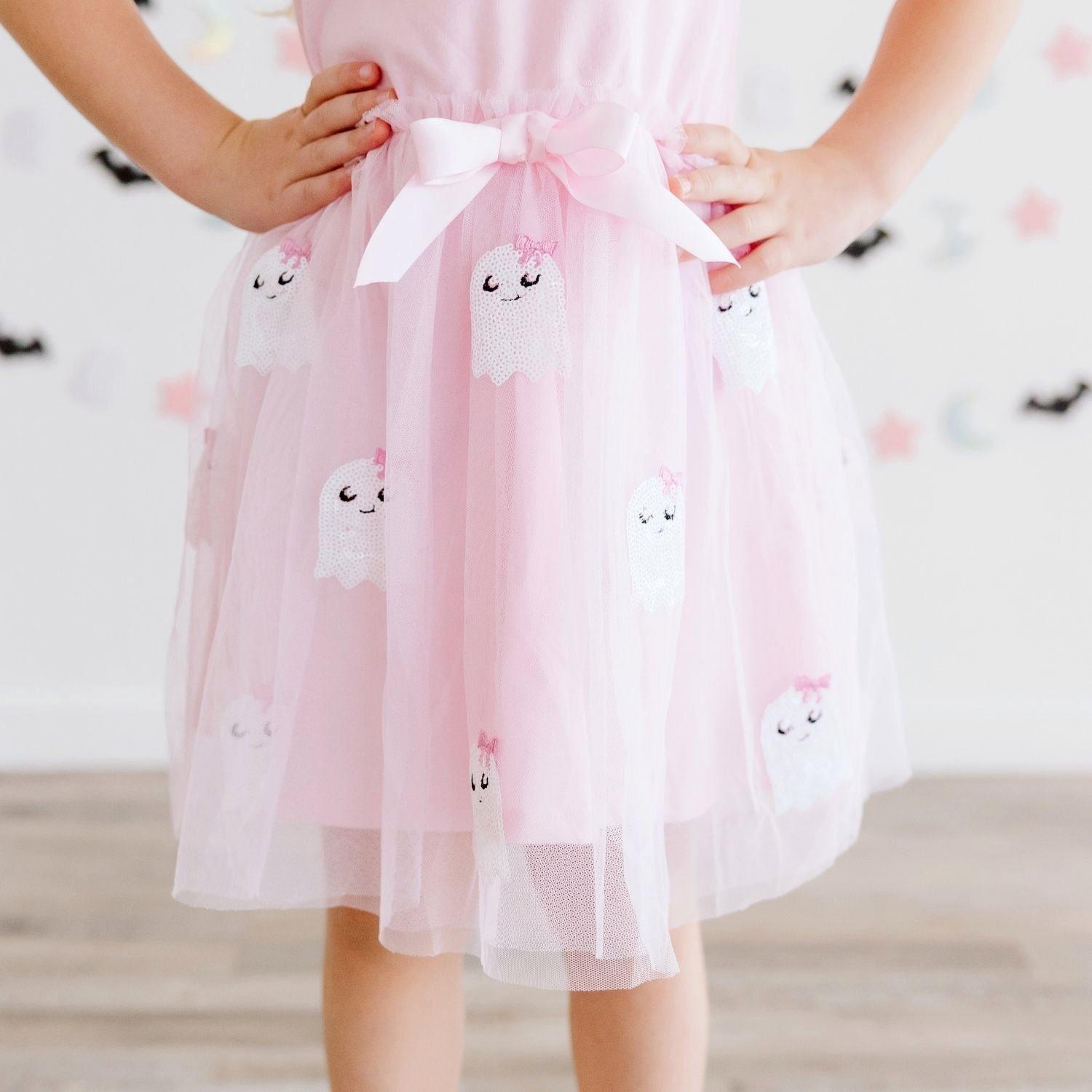 Boo Sequin Patch Halloween Short Sleeve Tutu Dress image number 2