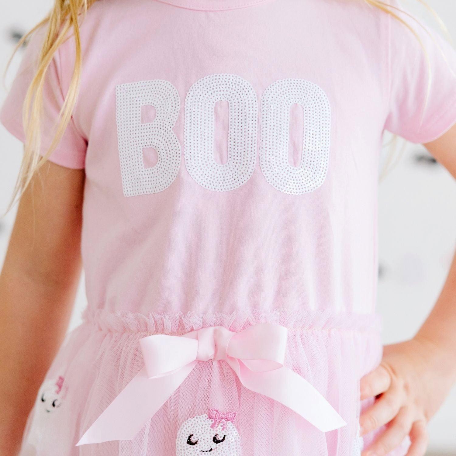 Boo Sequin Patch Halloween Short Sleeve Tutu Dress image number 3