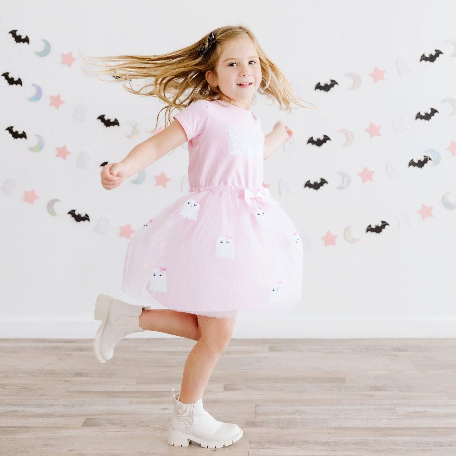 Boo Sequin Patch Halloween Short Sleeve Tutu Dress image number 4