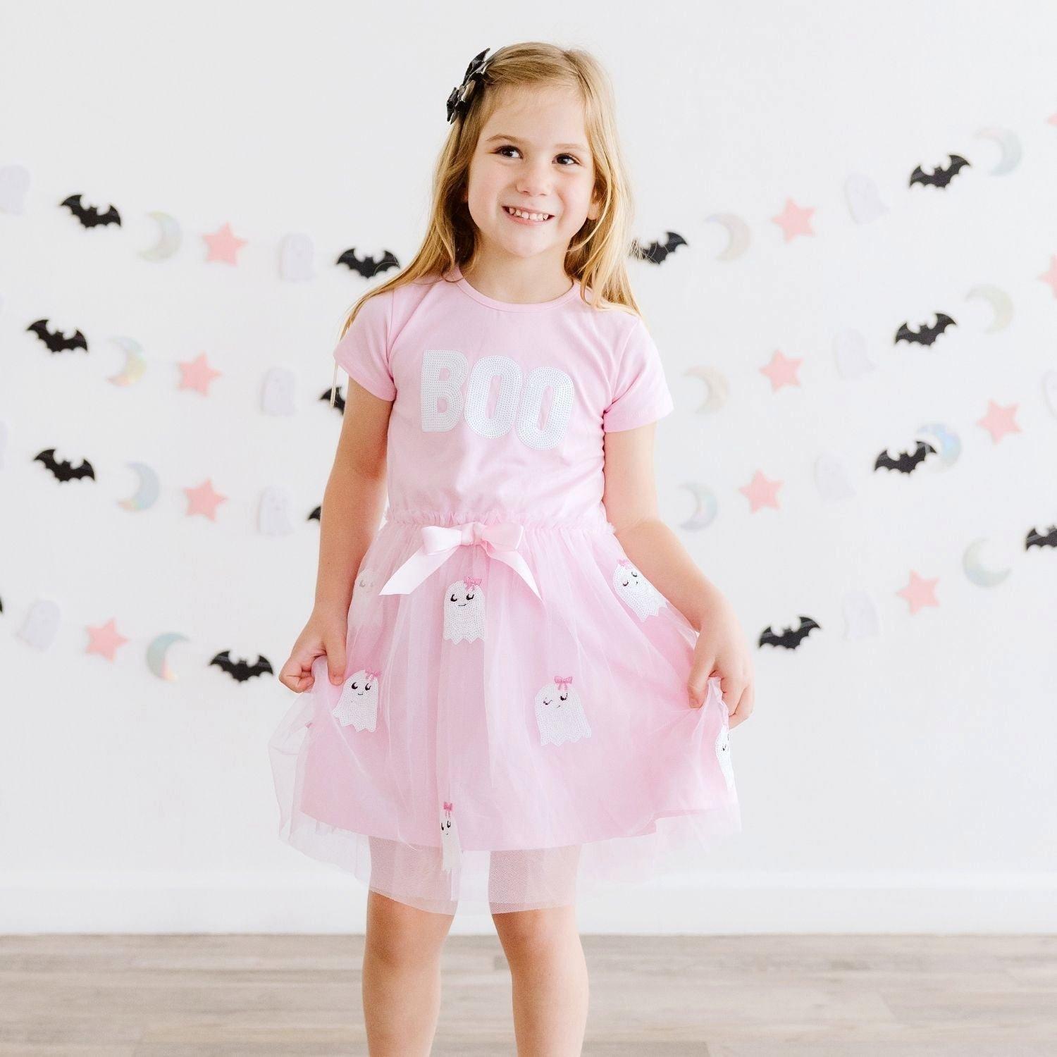 Boo Sequin Patch Halloween Short Sleeve Tutu Dress image number 1