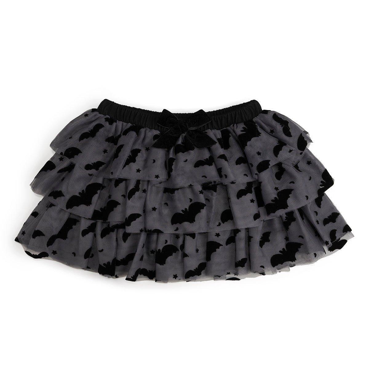 Flocked Bats Halloween Bow Tiered Tutu Skirt image number 0