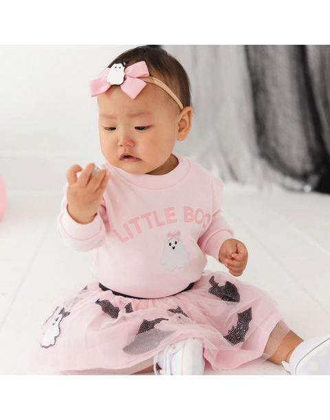 Little Boo Patch Halloween Long Sleeve Romper
