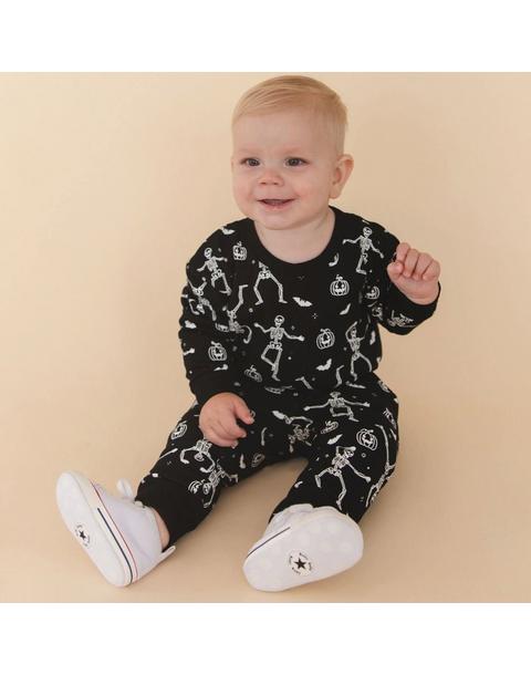 Glow In The Dark Silly Skelly Halloween Long Sleeve Romper