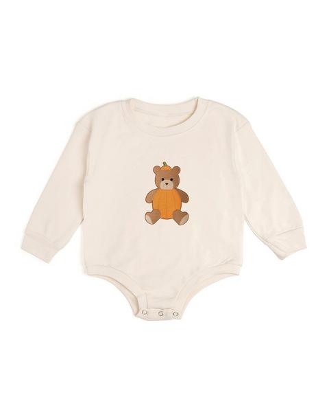 Pumpkin Teddy Bear Patch Long Sleeve Romper