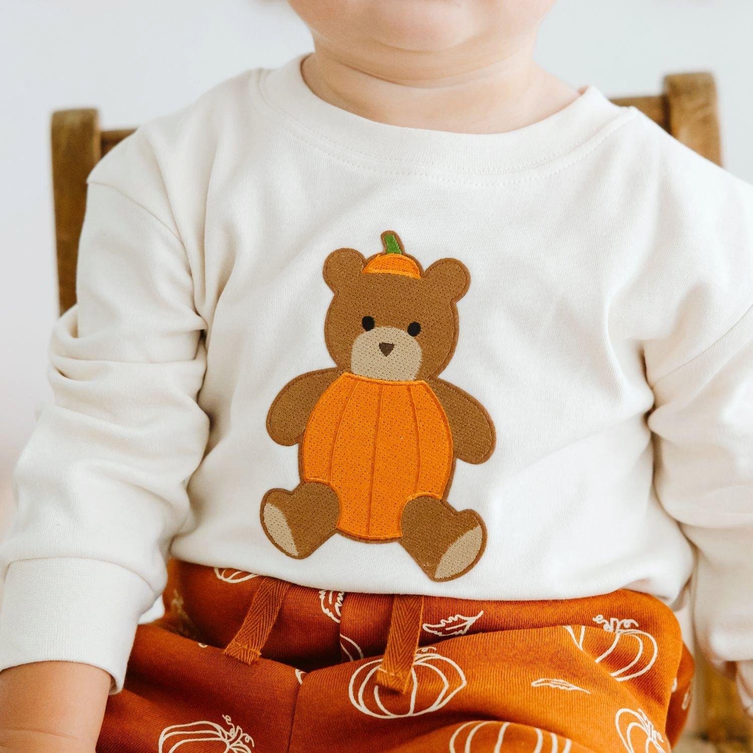 Pumpkin Teddy Bear Patch Long Sleeve Romper image number 2